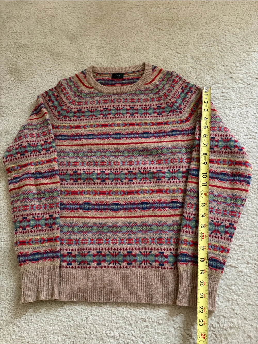 J.CREW 100% Lambswool Fair Isle Crewneck Pullover Sweater classic style